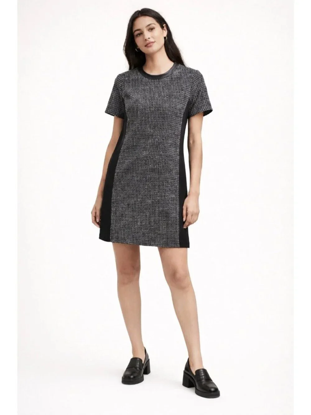 LIKE NEW! J. Crew Black & Gray Wool Houndstooth Side Panel Dress Size 4